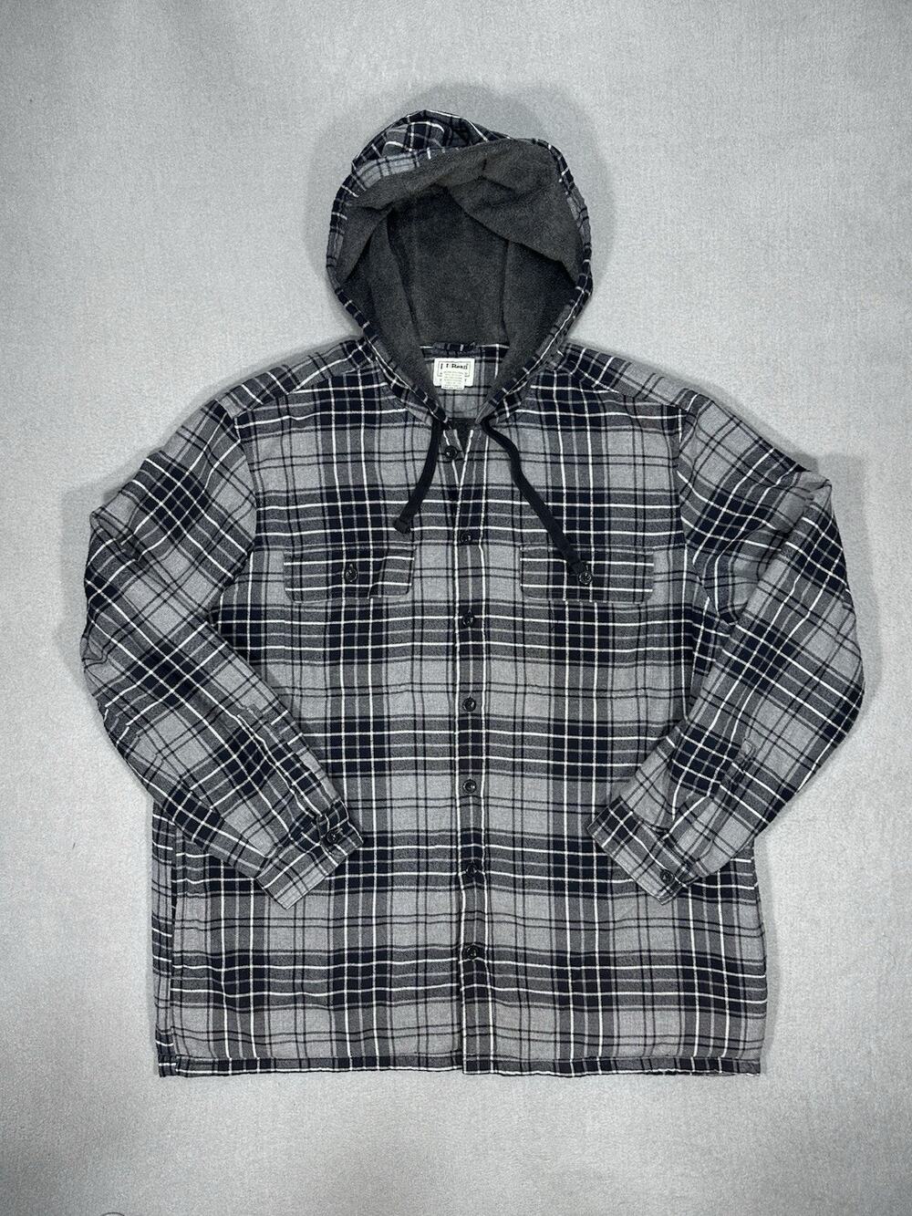 L.L.Bean Flannel Hoodie Jacket Plaid Fleece Lined Button Up XL